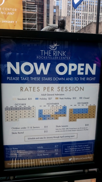 Rockefeller Center Ice Skating Rink rates